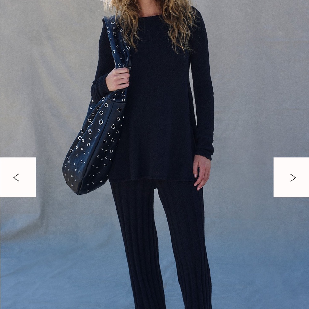 Free People Black Ribbed Long-Sleeve Tunic Sweater